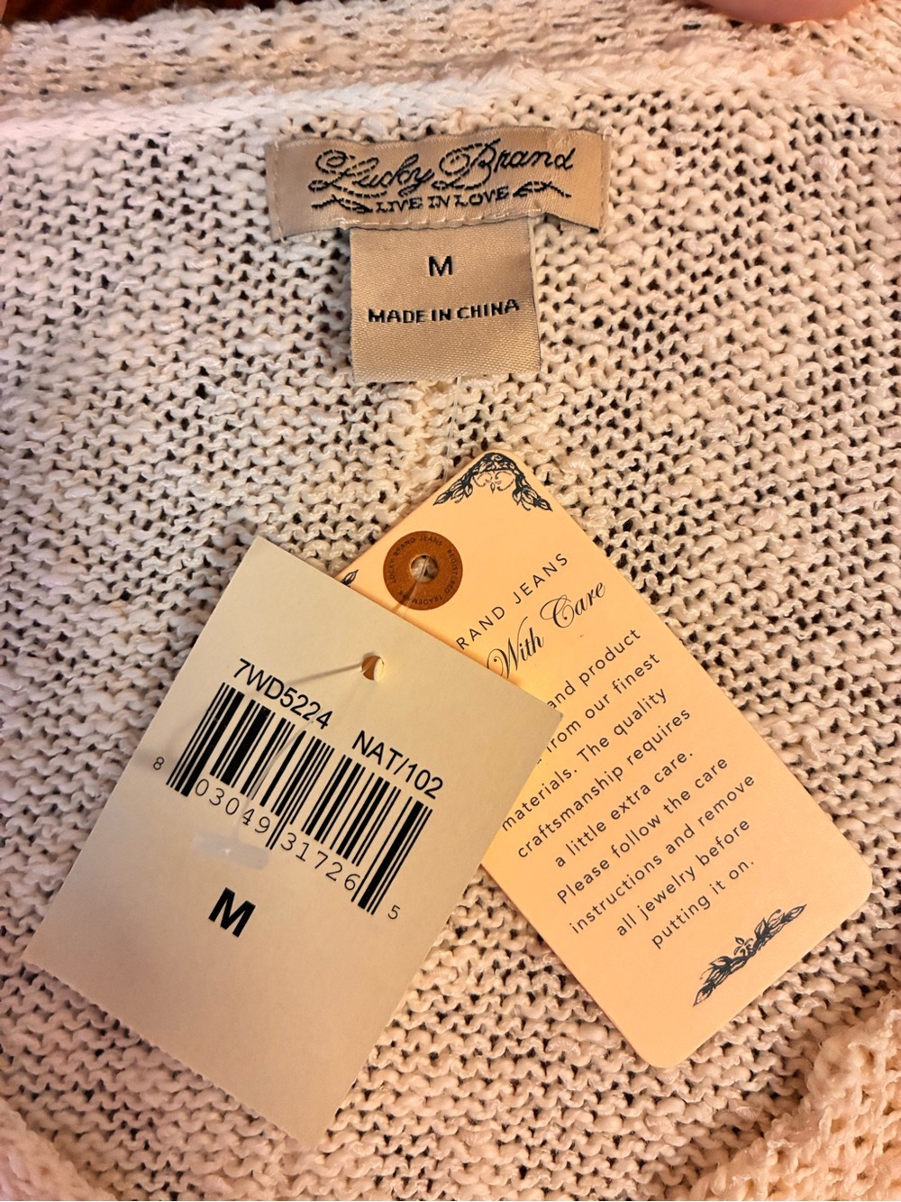 Lucky Brand Light Cream V‑Neck open Stitch and Crochet Sweater - Picture 4 of 5